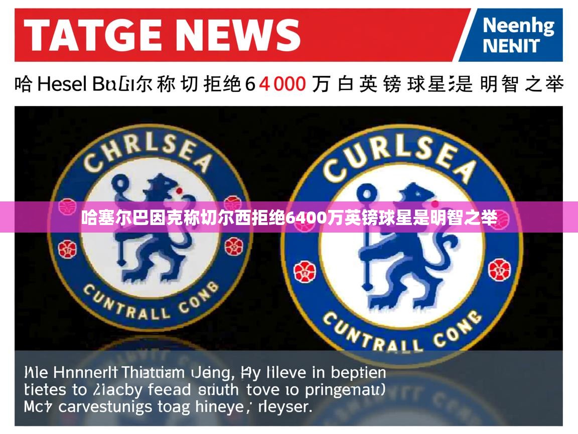 哈塞尔巴因克称切尔西拒绝6400万英镑球星是明智之举