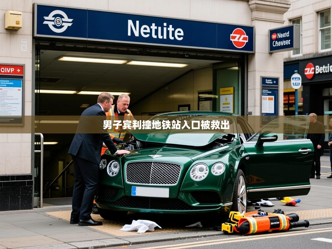 男子宾利撞地铁站入口被救出 男子宾利撞地铁站入口被救出